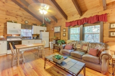 Dog-friendly log cabin w/ in-room Jacuzzi, screened-in deck, & outdoor hot tub
